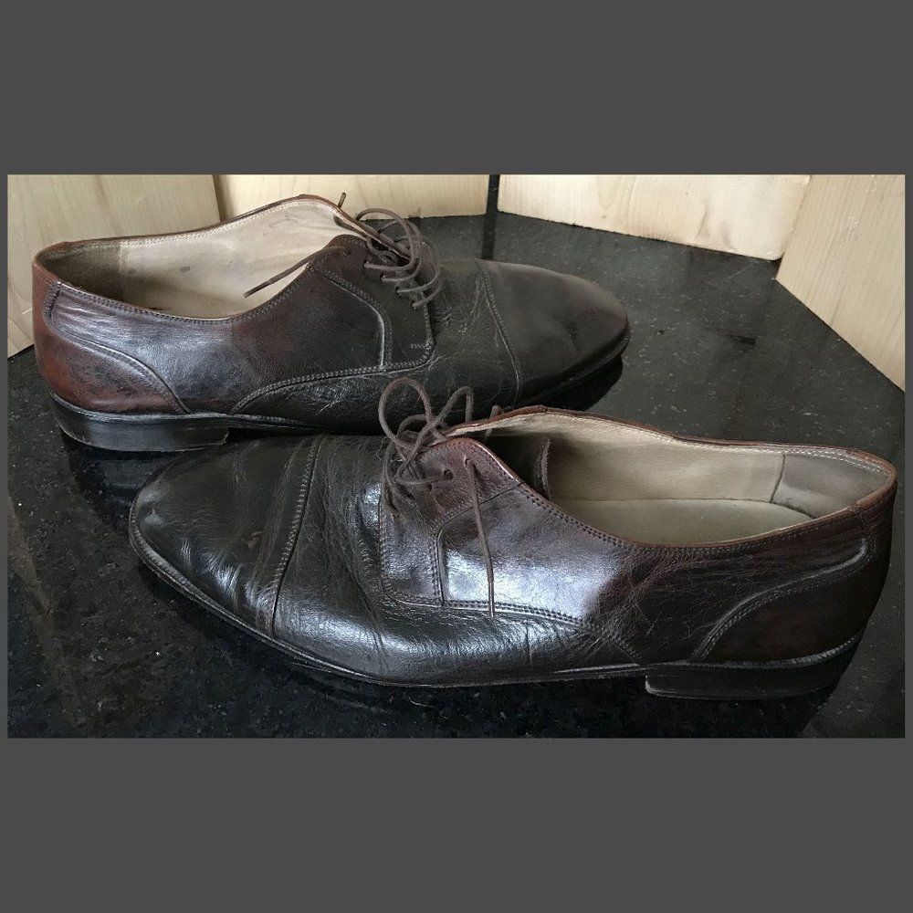 Vintage Brass Boot Men's Brown Leather Dress Derby Cap Toe Shoe Italy, Size 11 - Picture 9 of 11